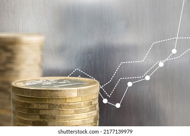Stack of coins next to a curve symbolizing rising costs due to inflation