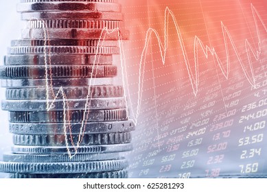 Stack of coins and technical charts of financial instruments with digital display in retro tone effect. Currency exchange and trading or forex and stock market trade analysis for fund manager concept. - Powered by Shutterstock - Get 15% off with code: PIKWIZARD15