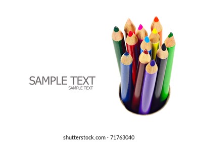 A Stack Of Colored Pencils On White Background