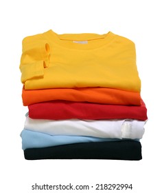 Stack Of Colored T Shirts Isolated On White