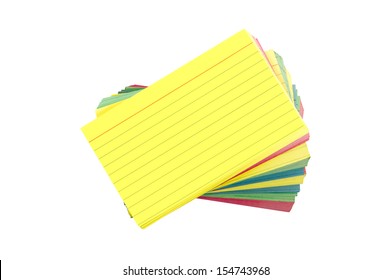  Stack Of Colorful Blank Index Cards Fanned Out / Isolated On White Background/ Horizontal Shot