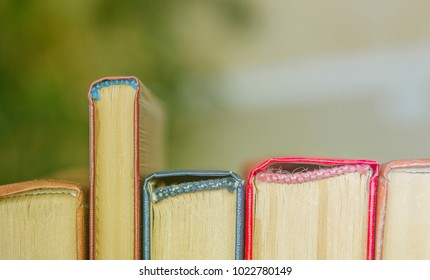 A Stack Of Colorful Books. Education, Knowledge, Learn, Study And Wisdom Concept. Horizontal Layout Of Childrens Books. Front Of Books With Colorful Covers.