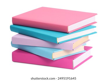 Stack of colorful books isolated on white