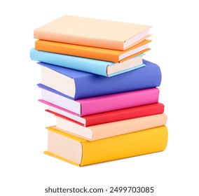 Stack of colorful books isolated on white