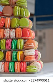 Stack of colorful french macarons for sale - Shutterstock ID 2274990011
