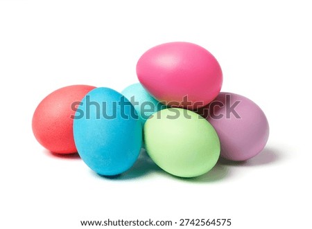 Stack of colorful pastel easter eggs isolated on white