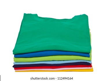 Stack Of Colorful Short Sleeves T Shirts