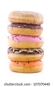 Stack Of Colorful Sweet Donut On White Background