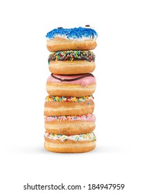 Stack Of Colorful Sweet Donut On White Background 