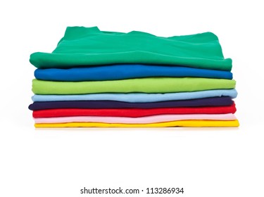 A Stack Of Colorful T Shirts, Shot In Studio