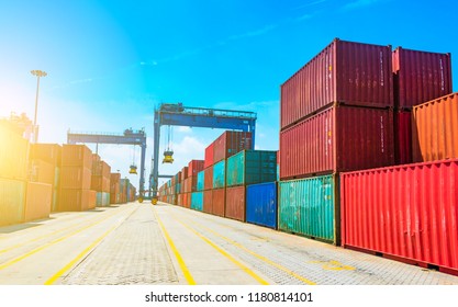 Stack of containers box, Cargo freight ship for import export lo