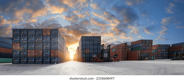 Stack of containers in a harbor. Shipping containers stacked on cargo ship. Background of Stack of Containers at a Port.
