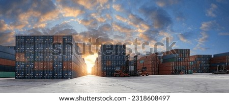 Stack of containers in a harbor. Shipping containers stacked on cargo ship. Background of Stack of Containers at a Port.