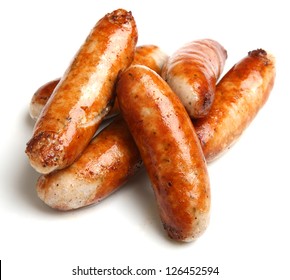 Stack of cooked sausages.