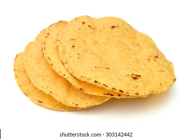 A Stack Of Corn Tortilla Shells On White 