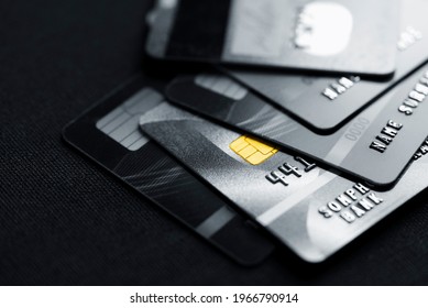 Stack credit cards, close up view with selective focus for background. Online credit card payment for purchases from online shopping. - Shutterstock ID 1966790914