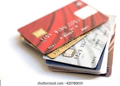 Stack Of Credit Cards On White Background