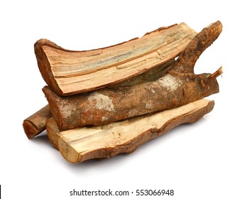 Stack Of Cut Logs Fire Wood Isolated Over White Background