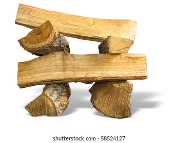 Stack Of Cut Logs Fire Wood Isolated Over White Background