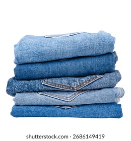Stack of denim pants on isolated background.