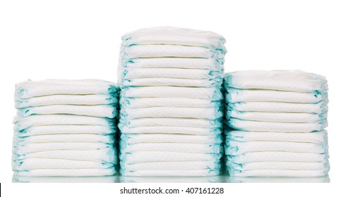 A Stack Of Diapers Isolated On A White Background.