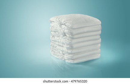 Stack Of Diapers. Studio Shot. Isolated