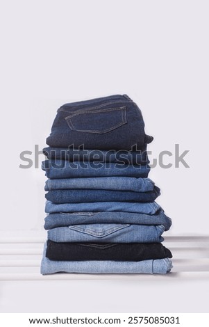 Stack different blue pants, with jeans texture