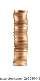 Stack of different coins isolated on white