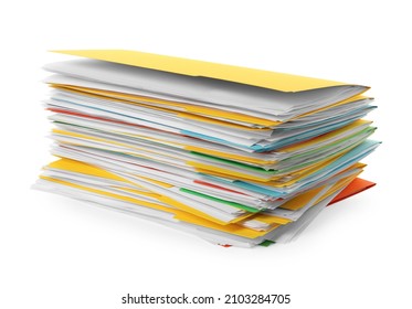 Stack of different files with documents on white background - Shutterstock ID 2103284705