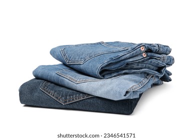 Stack of different folded jeans isolated on white - Powered by Shutterstock