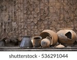 Stack of different kind of decorative terracotta containers