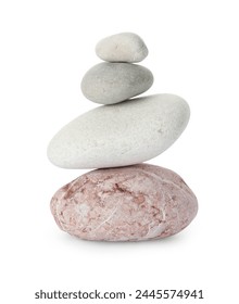 Stack of different stones isolated on white