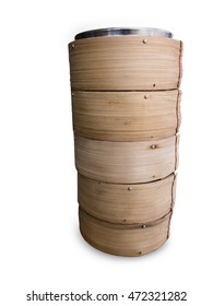 A Stack Of Dim Sum Baskets Is From The Shop In Thailand.  Famous Breakfast Chinese Breakfast. Dim Sum Basket Is Made From Bamboo Wood And Steam-able.