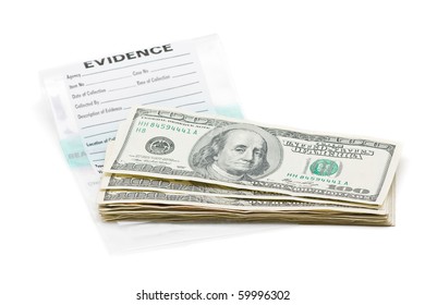 Stack Of Dollar Bills On Evidence Bag