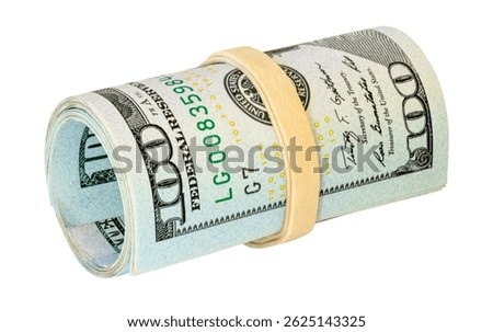 Stack of dollars banknotes tied with elastic band isolated on white. Money concept