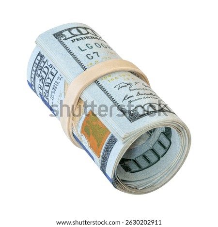 Stack of dollars banknotes tied with elastic band isolated. Money concept