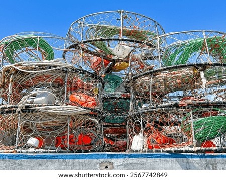 A stack of Dungeness crab pots on a boat on the Lummi reservation are ready to go to sea.