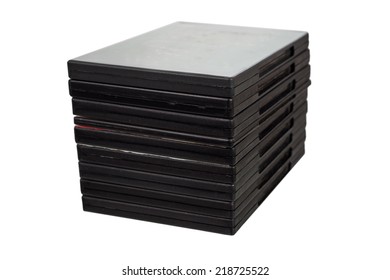 stack DVD movies in packing boxes isolated on white