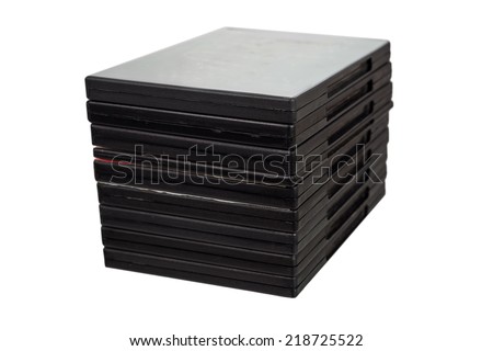 stack DVD movies in packing boxes isolated on white