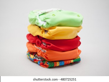 Stack Of Eco Cloth Diapers Different Colors