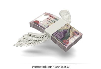 Stack of Egyptian Banknotes of 200 Bills with wings on white background - Shutterstock ID 2054652653