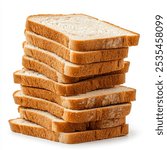 A stack of eight white bread slices against a white background.