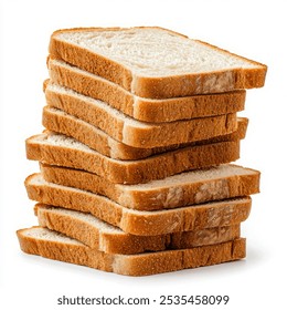 A stack of eight white bread slices against a white background.