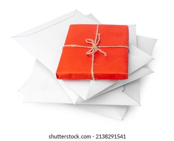 Stack of envelopes on white background. close up
