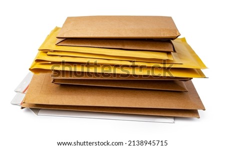 Stack of envelopes on white background. close up