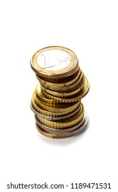 Stack Of Euro Coins On White Background