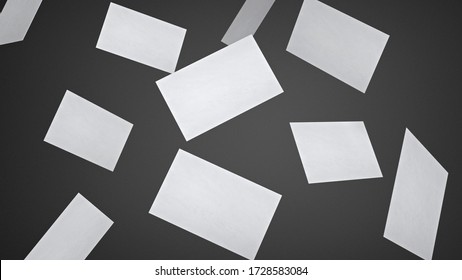 Stack Of Falling Blank White Business Cards Mock-up On Grey Background. Isolated With Clipping Path.