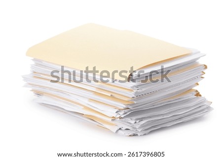 Stack of file folders with papers isolated on white