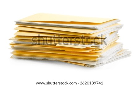 Stack of file folders with papers isolated on white