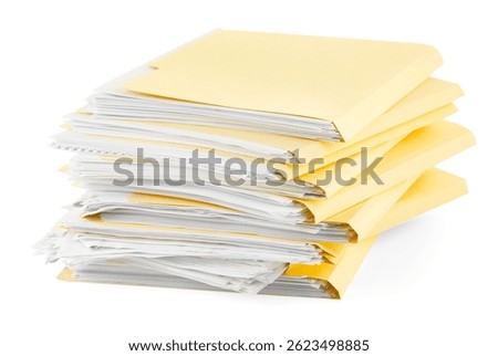 Stack of file folders with papers isolated on white